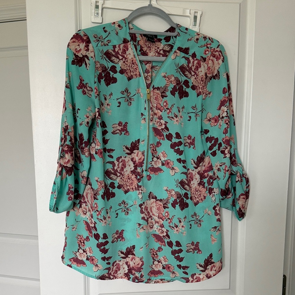 Floral Women's Top - Teal and Burgundy
